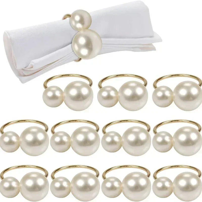 1-96 pçs elegantes guardanapo anéis pérola contas ouro guardanapo anel suportes decoração de casamento para jantar festa casa decoração de mesa