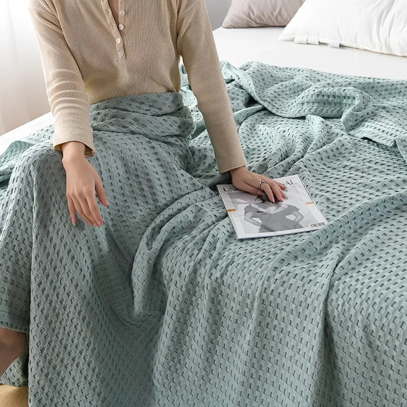 Cobertor térmico de algodão puro premium, cobertor térmico macio e confortável, leve, colchas para todas as estações