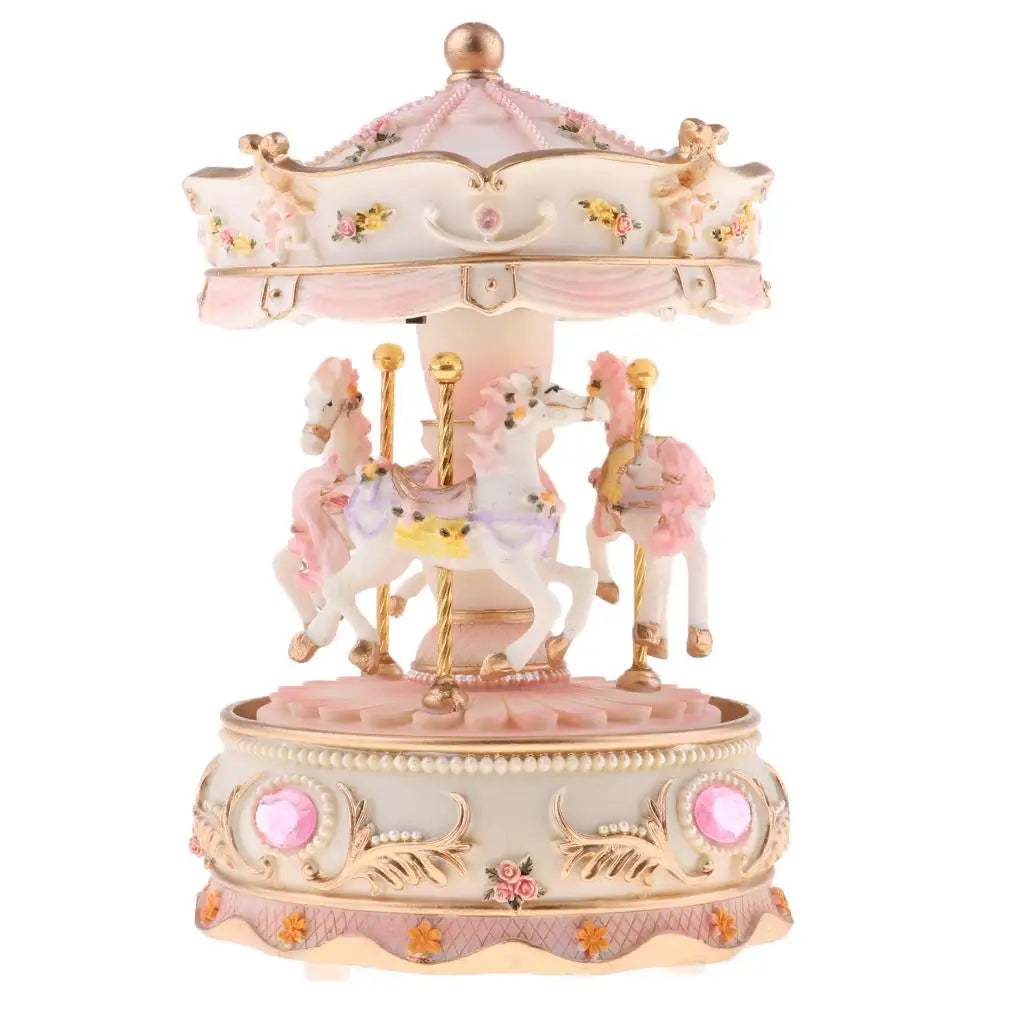 Brinquedo musical de resina artesanal, cavalo giratório, carrossel, caixa de música, artesanato, decoração de casa, brinquedos colecionáveis, presente de aniversário