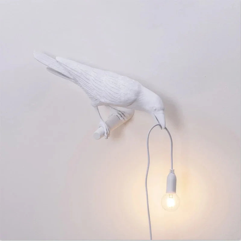 Lâmpada de parede de resina Lucky Bird Crow - Luz de parede decorativa LED para quarto e sala de estar, decoração de casa com lâmpada grátis