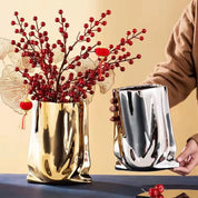 Prata ruffled flor vaso de cerâmica porcelana arranjo flor decoração saco forma terrário vasos decoração para casa