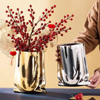 Prata ruffled flor vaso de cerâmica porcelana arranjo flor decoração saco forma terrário vasos decoração para casa