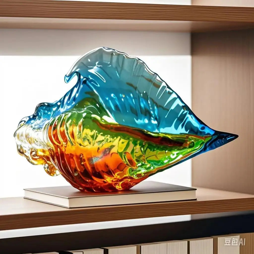 Escultura de concha de vidro colorida elegante, feita à mão, decoração de concha do mar, ornamento moderno para casa, hall premium, prateleira de estudo, item decorativo