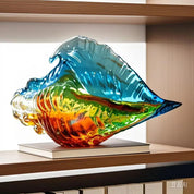 Escultura de concha de vidro colorida elegante, feita à mão, decoração de concha do mar, ornamento moderno para casa, hall premium, prateleira de estudo, item decorativo