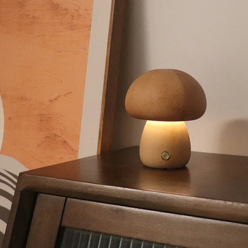 Cogumelo bonito led night light lâmpada de mesa de cabeceira de madeira com interruptor de toque decoração do quarto lâmpada de cogumelo ambiental de alto nível