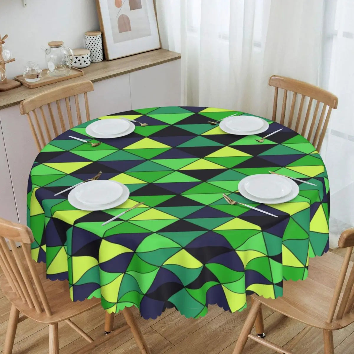 Orange Wave Gradient Retro Pattern Round Tablecloths 60 Inch Abstract Geometric Table Covers for Kitchen Table Cloth