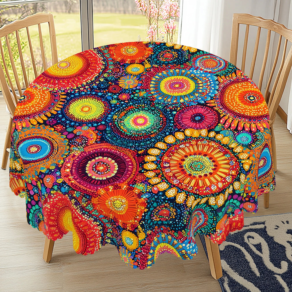1 pedaço de toalha de mesa boêmia redonda e retangular, disponível em vários tamanhos, design de estampa de bolinhas, cultura hippie, decoração de carnaval, mexicana, primavera e verão, toalhas de mesa para cozinha doméstica, festas, decoração étnica de férias