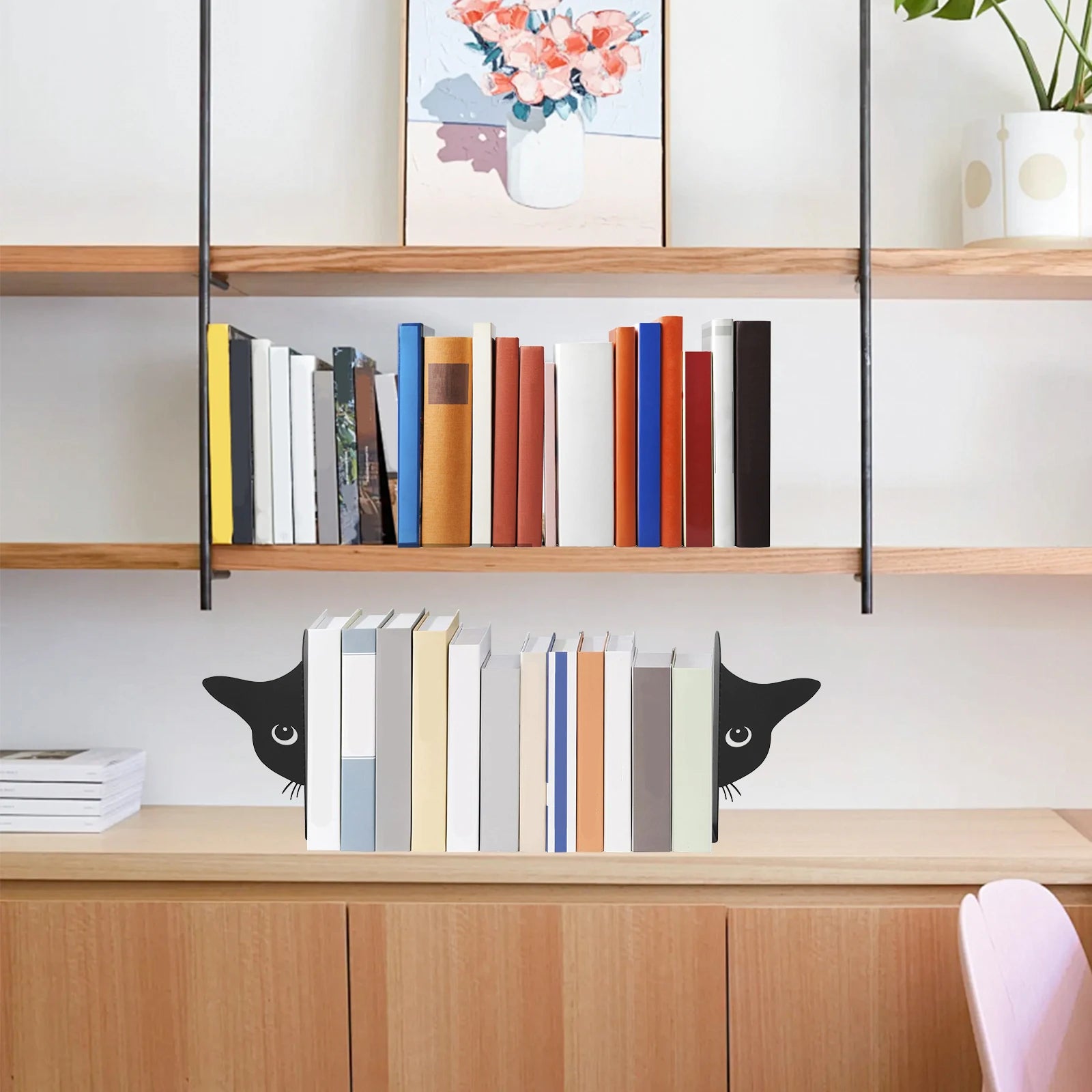 2 pçs peeping gato forma metal bookends decorativo desktop livro termina versátil base estável estante estantes para escritório em casa