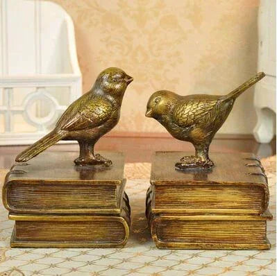 Retro Birds Bookends Artesanato, Resina Estátua, Figurinhas Decoração, Casa, Sala De Estudo, Mesa, Estante Mobiliário, Decor ornamentos, 2pcs