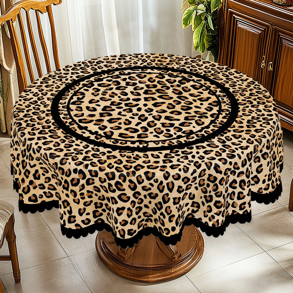 Toalha de mesa redonda com estampa de leopardo manchado, toalha de mesa retangular com estampa de leopardo marrom preto, toalha de mesa de festa, decoração de mesa de acampamento no pátio, capa de mesa para cozinha diária, terraço, uso interno e externo