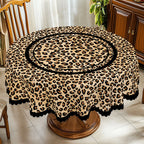 Toalha de mesa redonda com estampa de leopardo manchado, toalha de mesa retangular com estampa de leopardo marrom preto, toalha de mesa de festa, decoração de mesa de acampamento no pátio, capa de mesa para cozinha diária, terraço, uso interno e externo