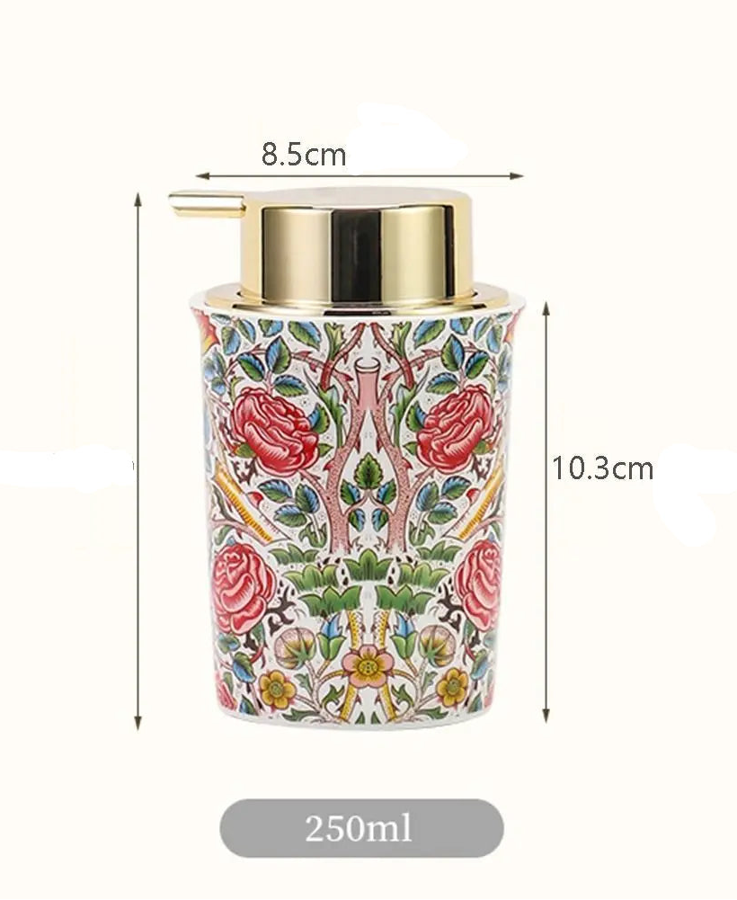 Dispensador de sabão de espuma cerâmica decorativa floral vintage luxo garrafa de espuma líquida 250ml recarregável garrafa de bomba de sabão de mão