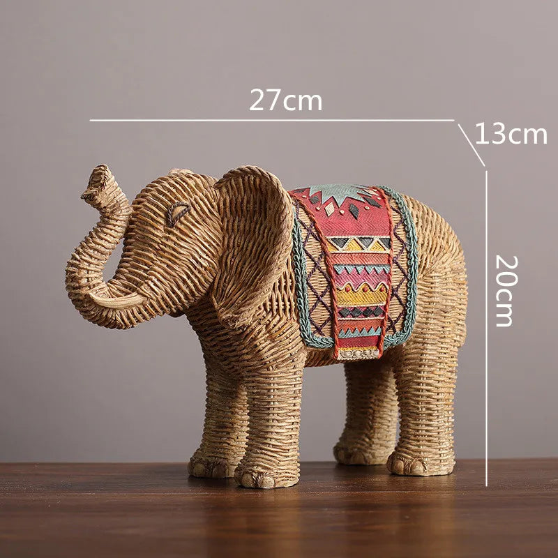 Ornamentos de artesanato de resina trançado pintados à mão elefante ornamento simulação estátua animal artesanal elefante decoração