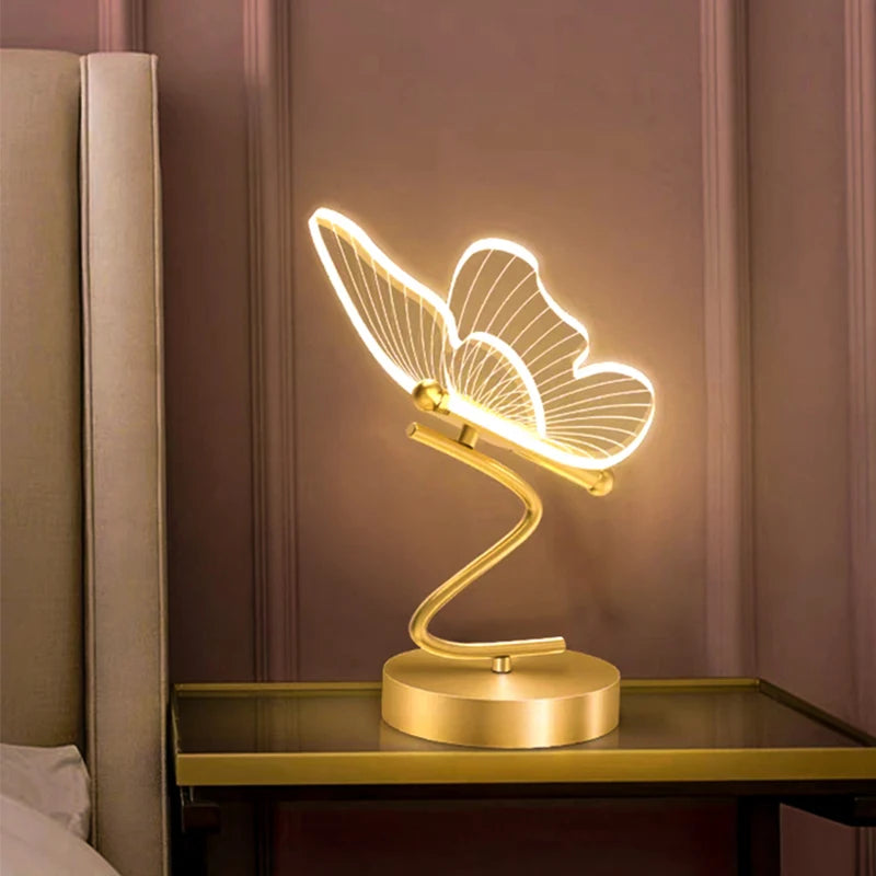 Nordic led candeeiros de mesa iluminação interior botão interruptor quarto cabeceira sala estar restaurante decoração casa borboleta lâmpada mesa