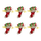 6 pçs anéis de guardanapo de natal árvore de natal floco de neve veados quebra-nozes guardanapo titular fivela de guardanapo de ouro para festa de natal decoração de mesa