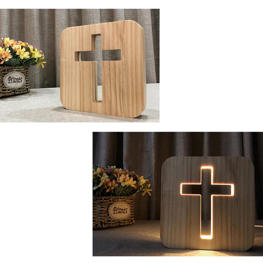 Luz led cristã cruz de madeira ornamentos usb led night light decoração de mesa cristã em pé igreja cruz miniaturas
