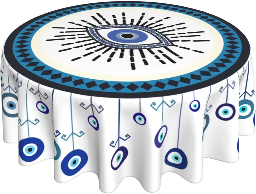 Toalha de mesa redonda de mau olhado, capa de mesa decorativa de tecido, toalha de mesa de 60 polegadas para mesa