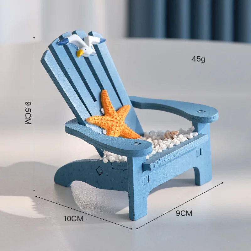 Mediterrâneo azul mini madeira cadeira de praia estatuetas para jardim casa de bonecas desktop decoração praia decoração do quarto