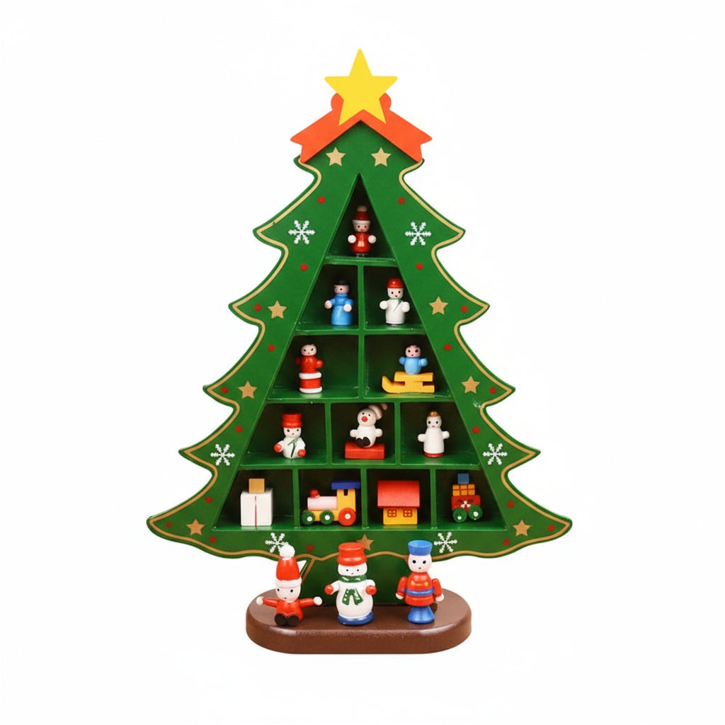 Decoração De Mesa De Árvore De Natal De Madeira, Layout De Cena Criativa, Ornamentos Vermelhos, Mesa De Xmas, Layout Tridimensional