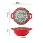 Tigela de sopa de cerâmica estilo boêmio com alça, design seguro para micro-ondas em relevo, ótimo para servir sopa, saladas, macarrão ramen