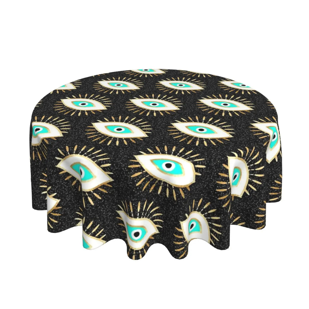 Toalha de mesa redonda de mau olhado, capa de mesa decorativa de tecido, toalha de mesa de 60 polegadas para mesa