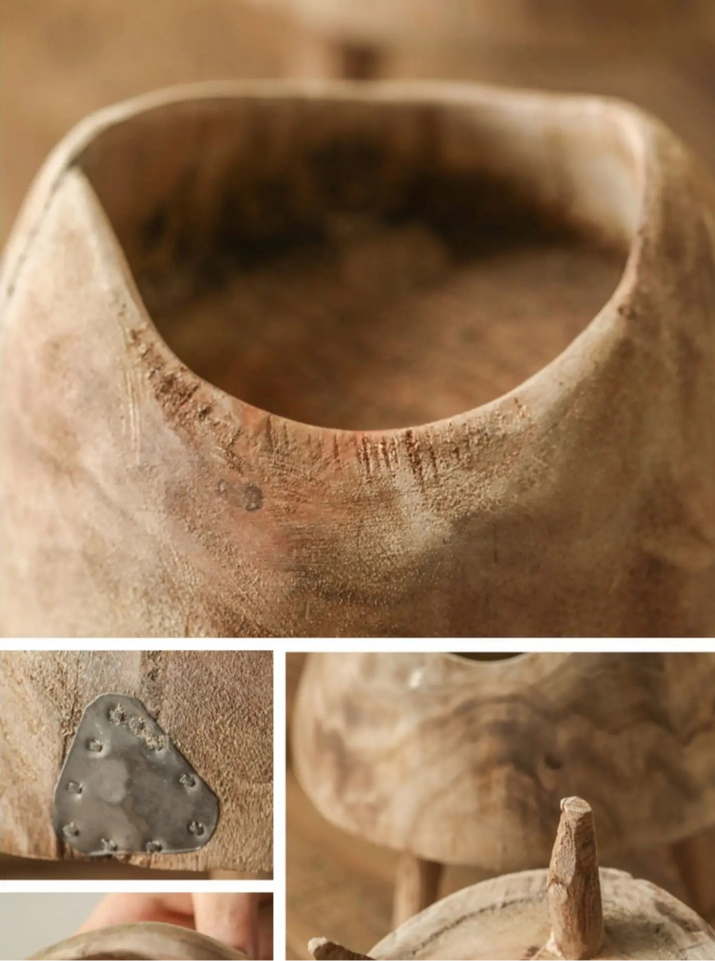 Paulownia De Madeira Redonda Pé Alto Pequena Bandeja, Placa De Lanche Retro, Estilo Velho Campo, Mesa De Chá Da Sala De Estar, Prato De Frutas De Açúcar