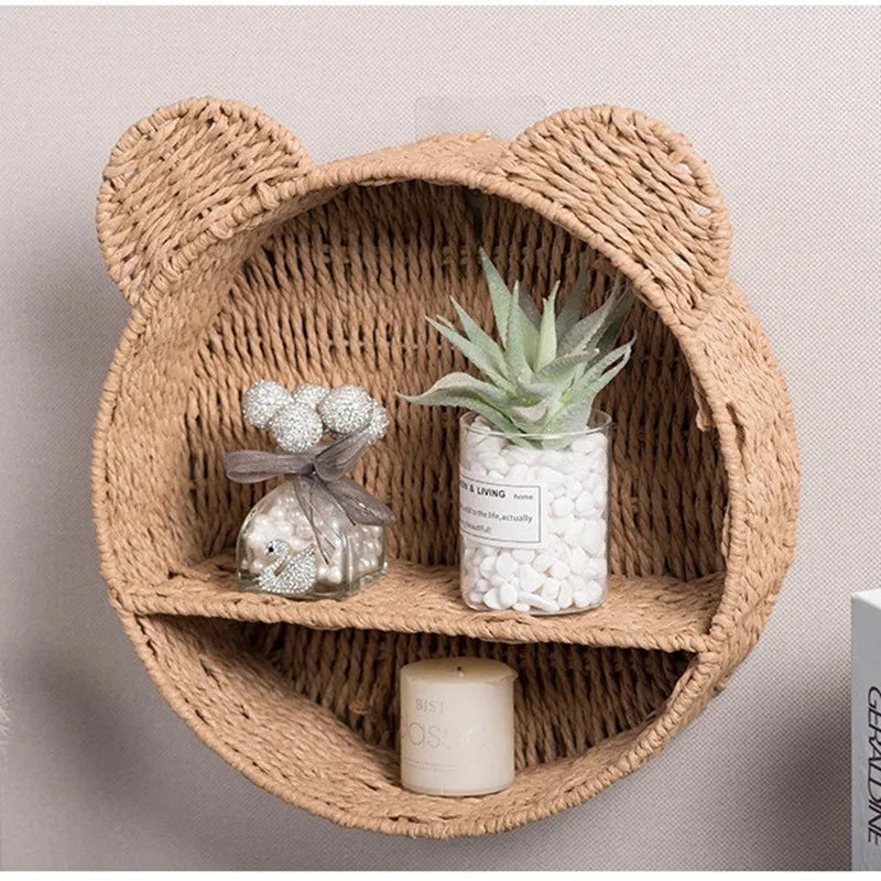 Cesta de parede cesta de armazenamento tecida à mão cesta de suspensão de rattan simulado cesta de suspensão de parede decoração de casa