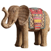Ornamentos de artesanato de resina trançado pintados à mão elefante ornamento simulação estátua animal artesanal elefante decoração