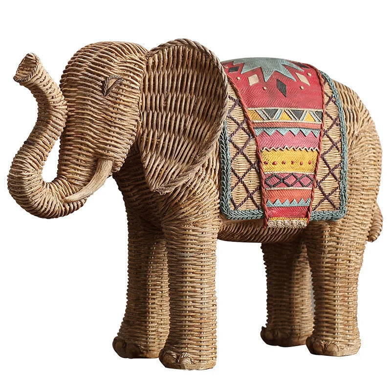 Ornamentos de artesanato de resina trançado pintados à mão elefante ornamento simulação estátua animal artesanal elefante decoração