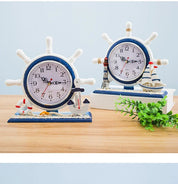 Estilo mediterrâneo timoneiro relógio retro ornamento de mesa de madeira para diy praia mar tema navio náutico roda âncora decoração casa