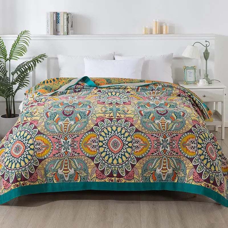 Colcha dupla de algodão puro gaze toalha colcha multifuncional cobertor verão ar condicionado refrigeração colcha boho capa de sofá