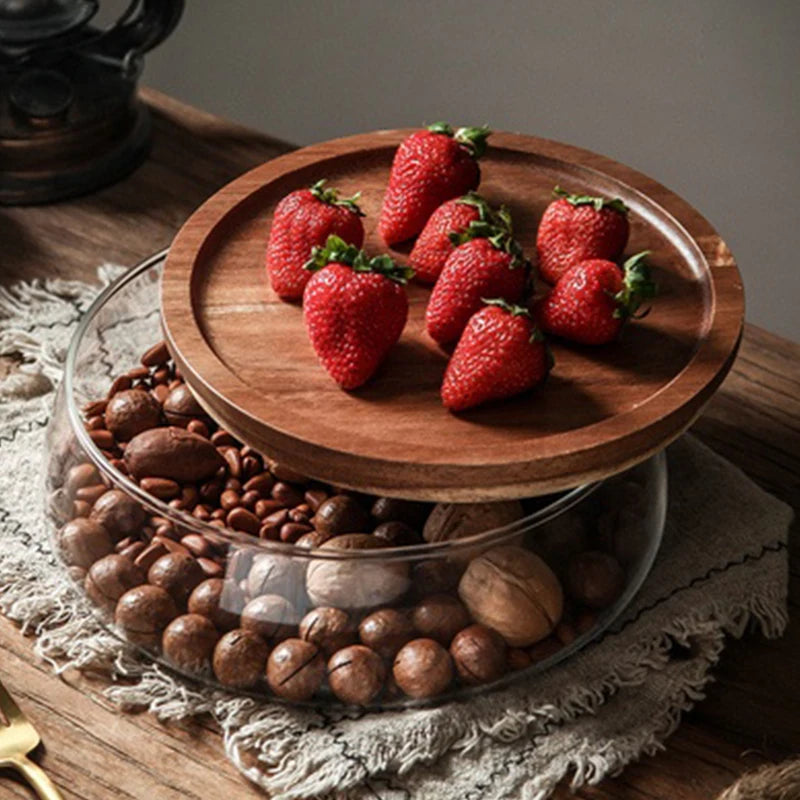 Recipientes de armazenamento de alimentos de vidro criativo com tampa de madeira cozinha lanche frutas doces porca organizador de armazenamento de artigos diversos para cozinha