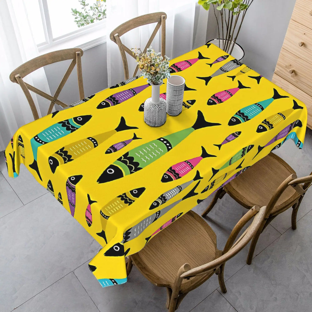 1pc colorido sardina peixe impressão capa de mesa poliéster toalha de mesa vibrante acessório durável quadrado/retângulo pano de mesa