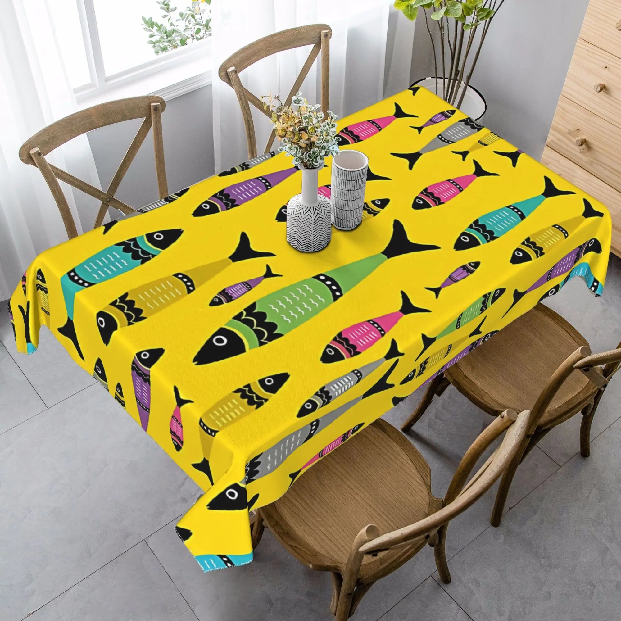 1pc colorido sardina peixe impressão capa de mesa poliéster toalha de mesa vibrante acessório durável quadrado/retângulo pano de mesa