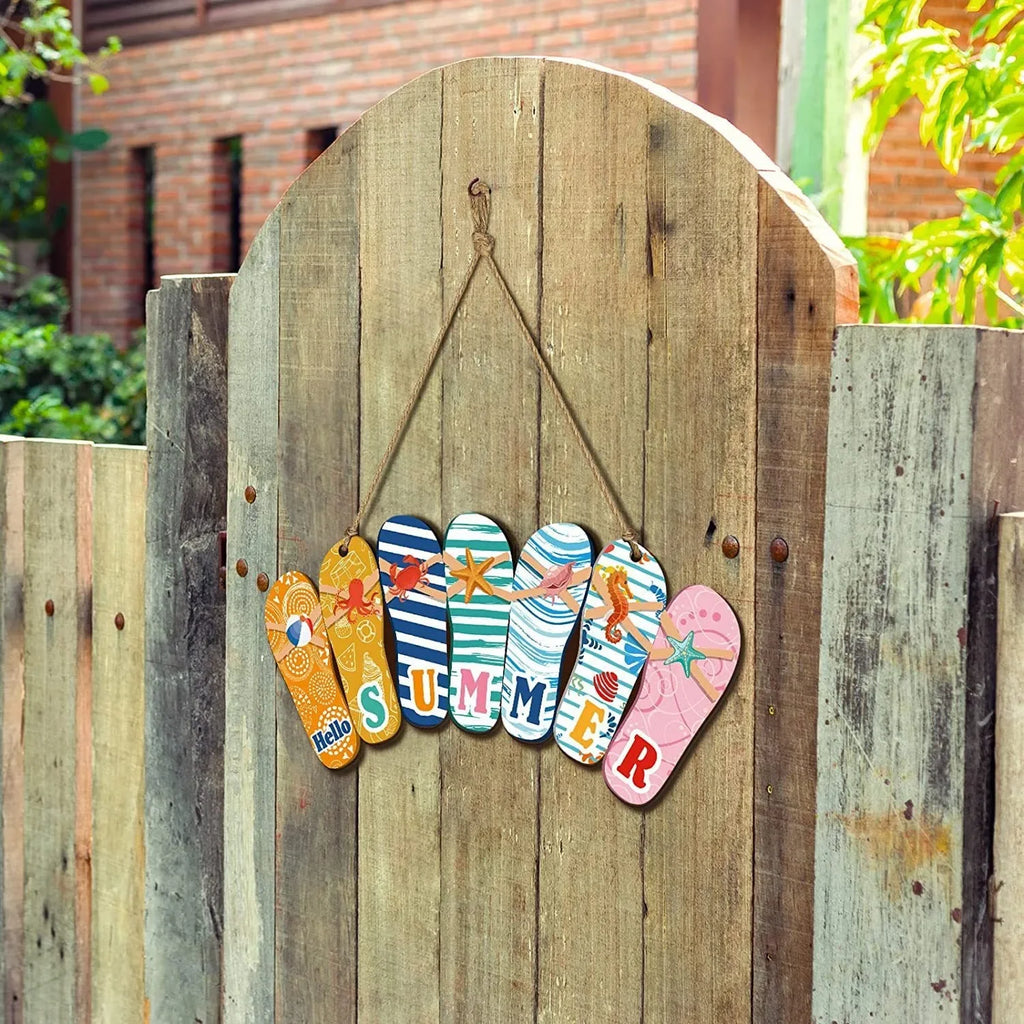 Placa decorativa de madeira temática do verão, Flip Flops, Sorvete, Porta Pendurado Pingentes, Bem-vindo Olá Verão, Happy Hawaii Party