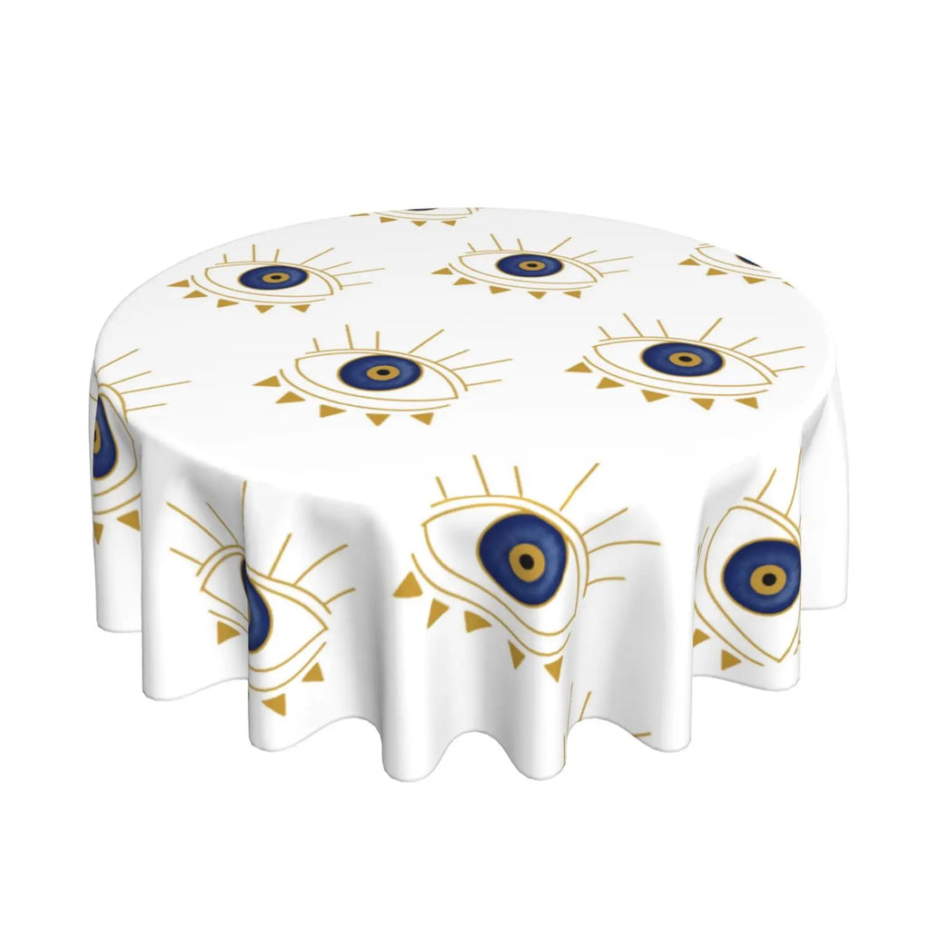 Toalha de mesa redonda de mau olhado, capa de mesa decorativa de tecido, toalha de mesa de 60 polegadas para mesa