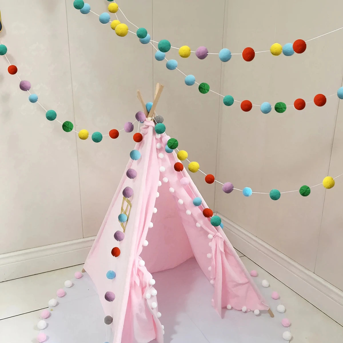 2m bola de feltro guirlanda pompom corda ornamentos para boho casa decoração do quarto chá de bebê aniversário natal decoração da parede