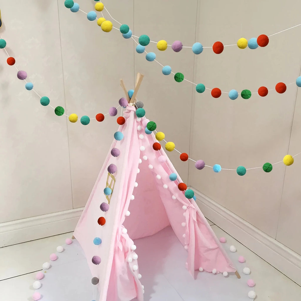 2m bola de feltro guirlanda pompom corda ornamentos para boho casa decoração do quarto chá de bebê aniversário natal decoração da parede