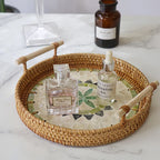 Bandeja de Rattan e Madrepérola Colorida