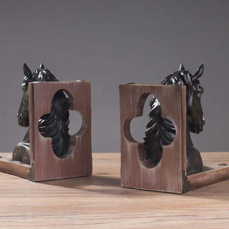 Europeu retro cabeça de cavalo bookstopper (1 pçs) ornamento animal resina adequado para sala estar estudo escritório prateleira decoração