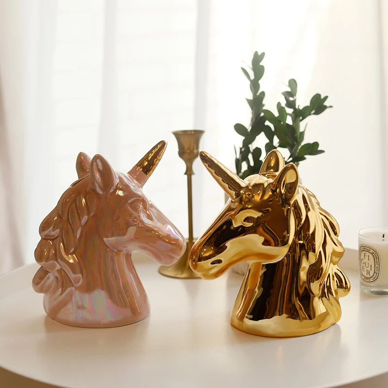 Nordic ins bonito cerâmica unicórnio banco poupança dinheiro moeda caixa de dinheiro crianças brinquedo presentes estatuetas animais