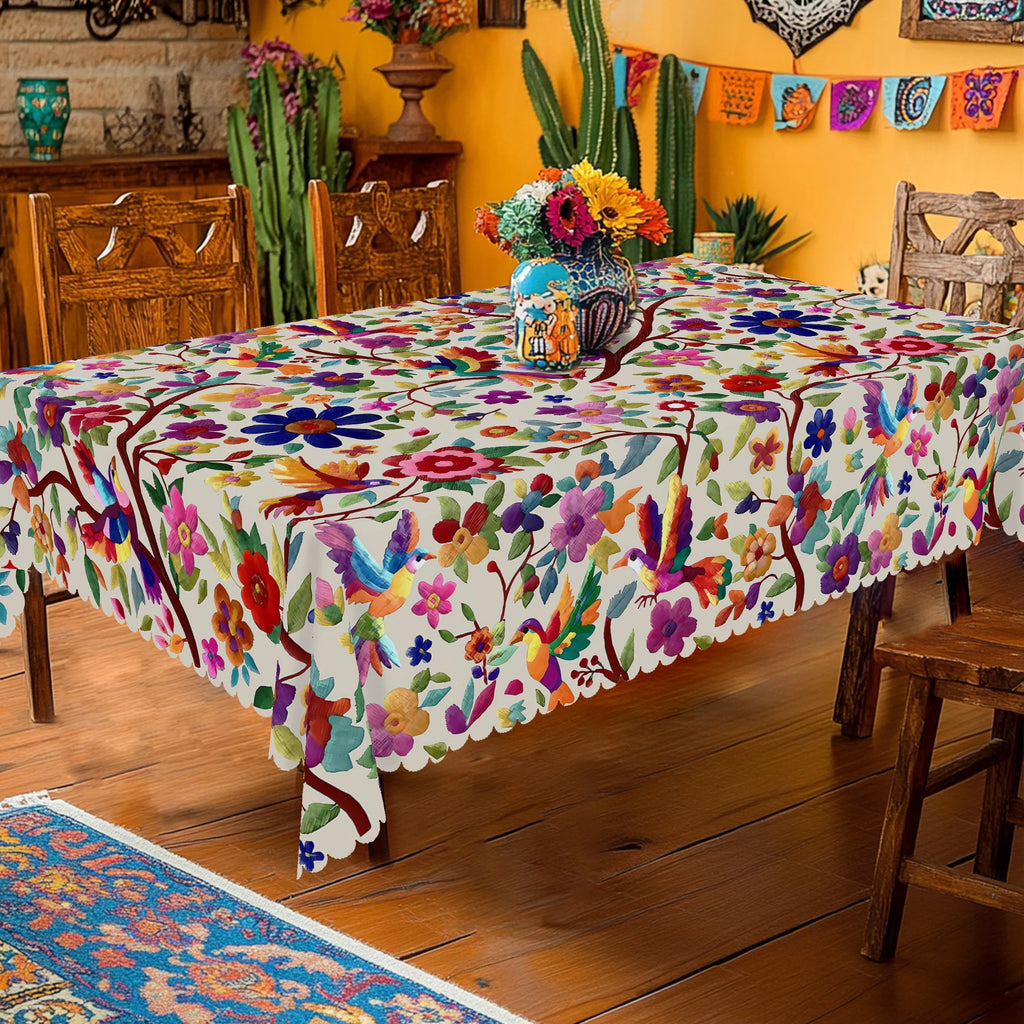 1 peça de toalha de mesa estilo mexicano, decoração de festa de cinco de mayo, toalha de mesa decorativa mexicana com padrões florais e pássaros brilhantes, perfeita para casamentos, aniversários, piqueniques, festas de chá, cozinhas domésticas e decorações de férias