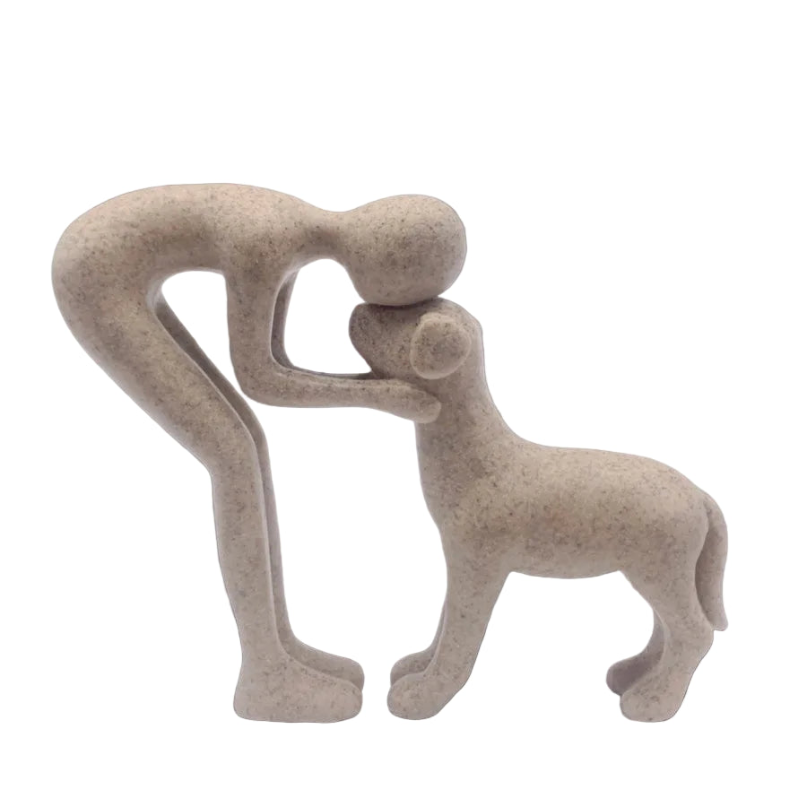 1pc resina bonito filhote de cachorro e proprietário artesanato estatueta ornamento de mesa estátua modelo interior decoração de escritório em casa escultura de animal de estimação para presente