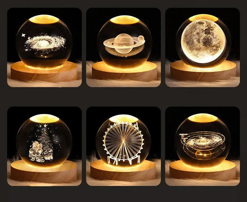 Bola de cristal led night light colorido saturno sistema solar 3d lua candeeiro mesa usb quarto atmosfera lâmpada para aniversário presente do miúdo