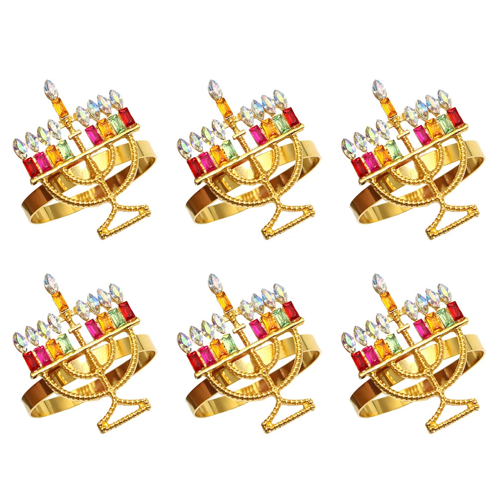 6 pçs anéis de guardanapo de natal árvore de natal floco de neve veados quebra-nozes guardanapo titular fivela de guardanapo de ouro para festa de natal decoração de mesa