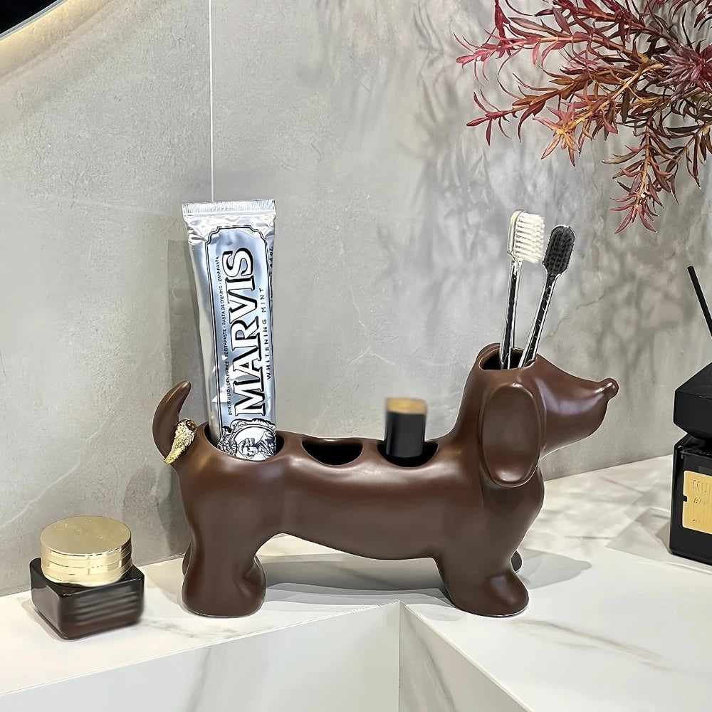 Dachshund cerâmica suporte de escova de dentes elétrica rack armazenamento pia do banheiro lavatório pasta de dentes base decoração do banheiro