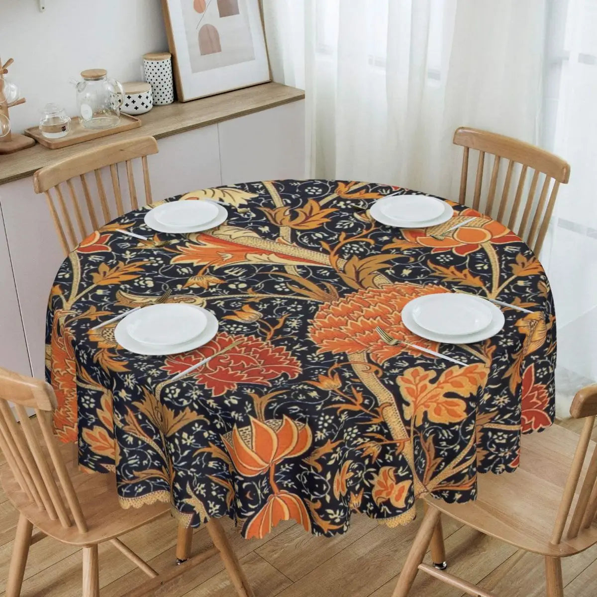 Redonda Pavões E Raposa Por William Morris Toalha De Mesa À Prova De Óleo À Prova D' Água Cobre Animais Da Floresta Têxtil Padrão Toalha De Mesa