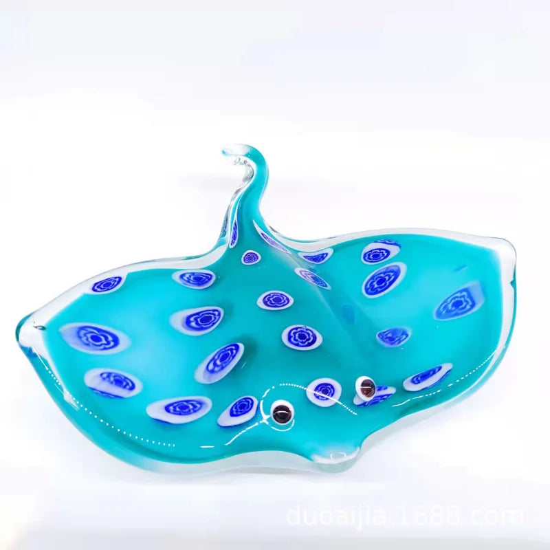 Estatuetas de animais marinhos soprados de vidro artesanal, escultura de peixe do diabo, miniaturas modernas, decorações para casa, presente de natal para crianças