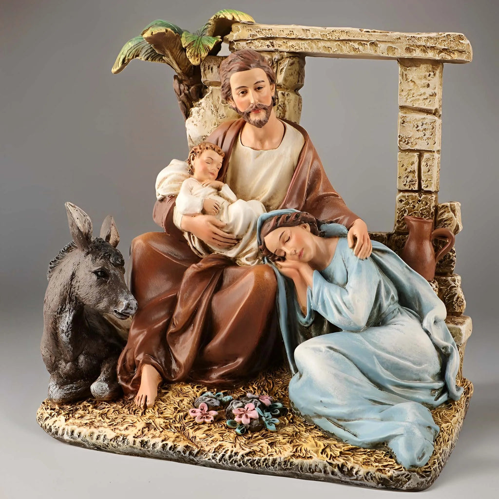 Estátua de resina católica de 7,24''H da Sagrada Família | Presépio | Configuração estável detalhada para Natal e devoção domiciliar