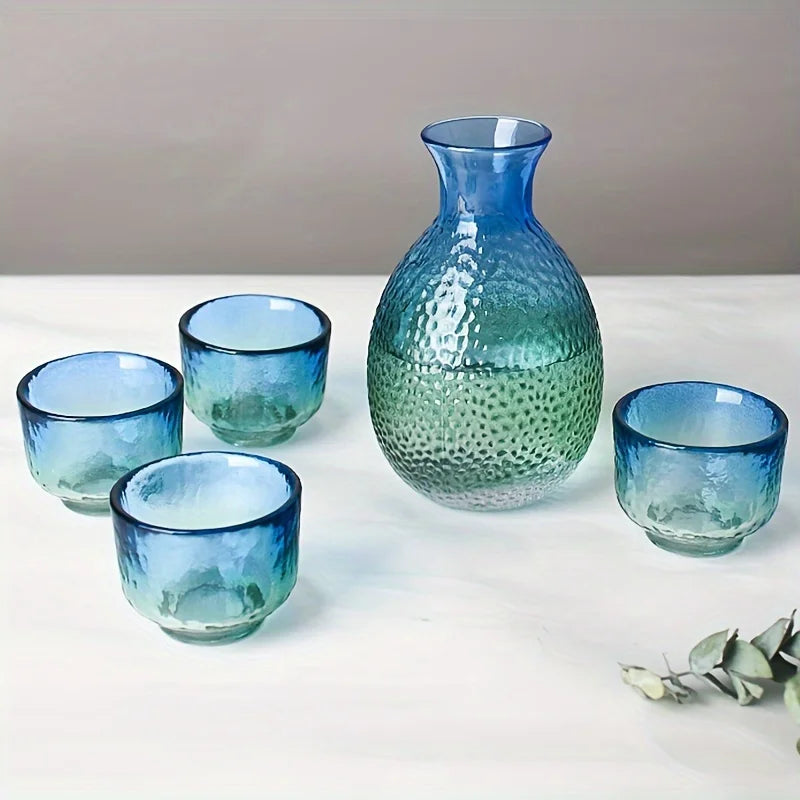 Conjunto de saquê de vidro martelado estilo japonês garrafa e copos de saquê utensílios de bar para casa